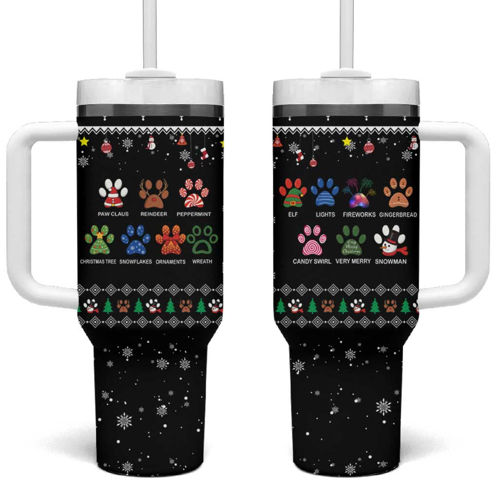 Christmas Colorful Dog Pawprint Tumbler With Handle Black Snowflake Pattern Design - Wonder Print Shop