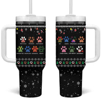 Christmas Colorful Dog Pawprint Tumbler With Handle Black Snowflake Pattern Design - Wonder Print Shop