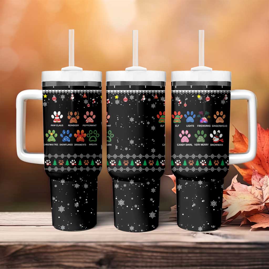 Christmas Colorful Dog Pawprint Tumbler With Handle Black Snowflake Pattern Design - Wonder Print Shop