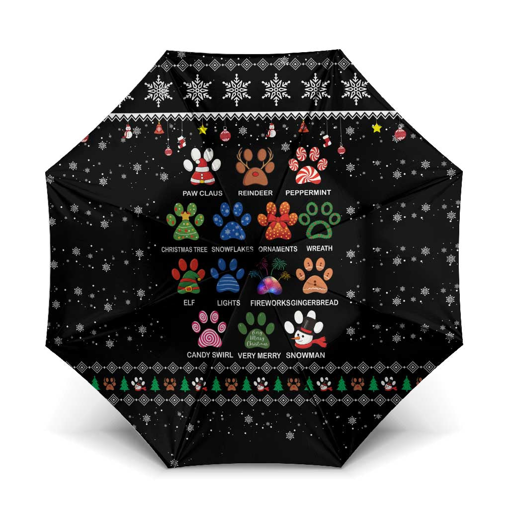 Christmas Colorful Dog Pawprint Umbrella Black Snowflake Pattern Design - Wonder Print Shop