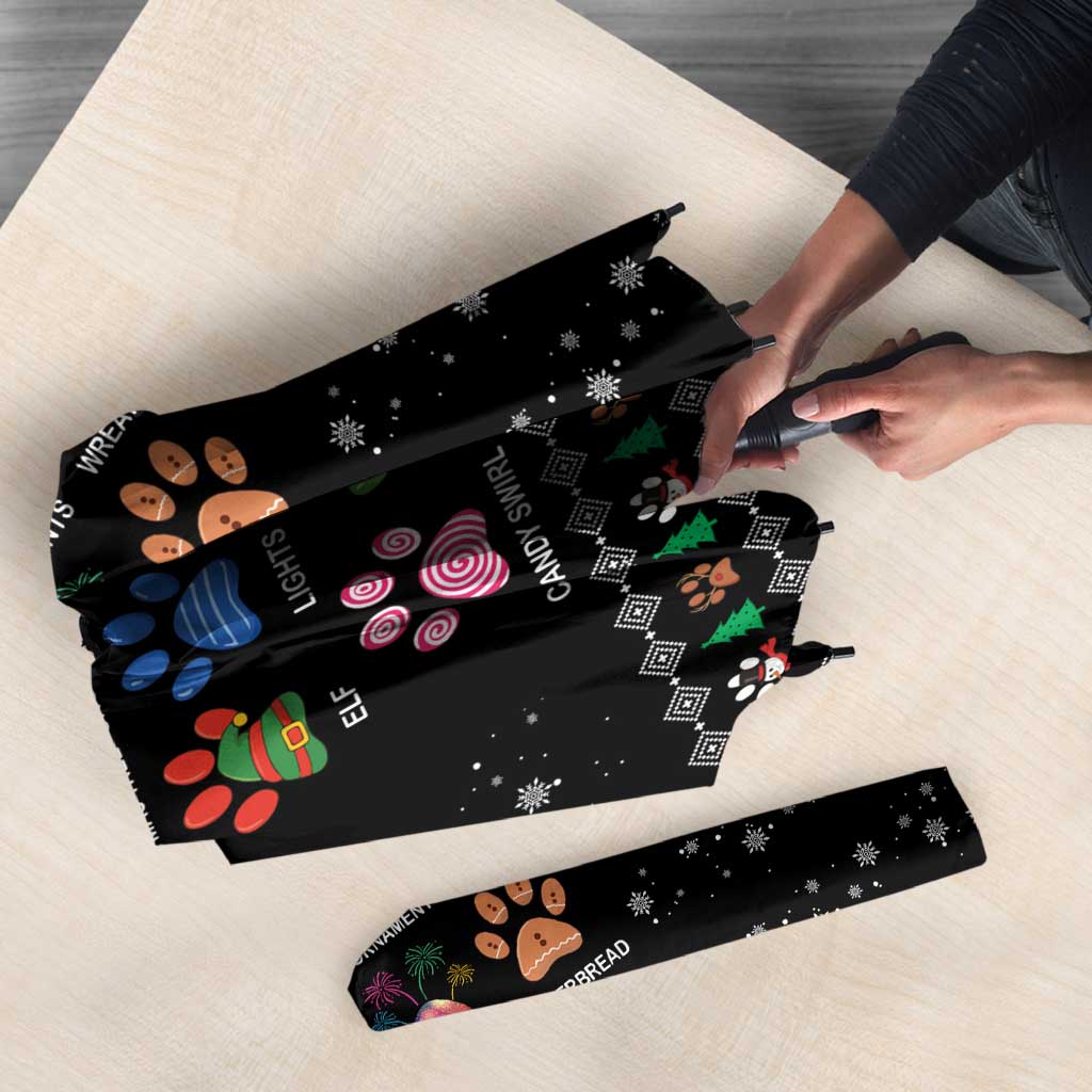 Christmas Colorful Dog Pawprint Umbrella Black Snowflake Pattern Design - Wonder Print Shop