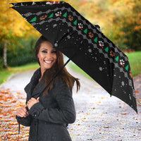 Christmas Colorful Dog Pawprint Umbrella Black Snowflake Pattern Design - Wonder Print Shop