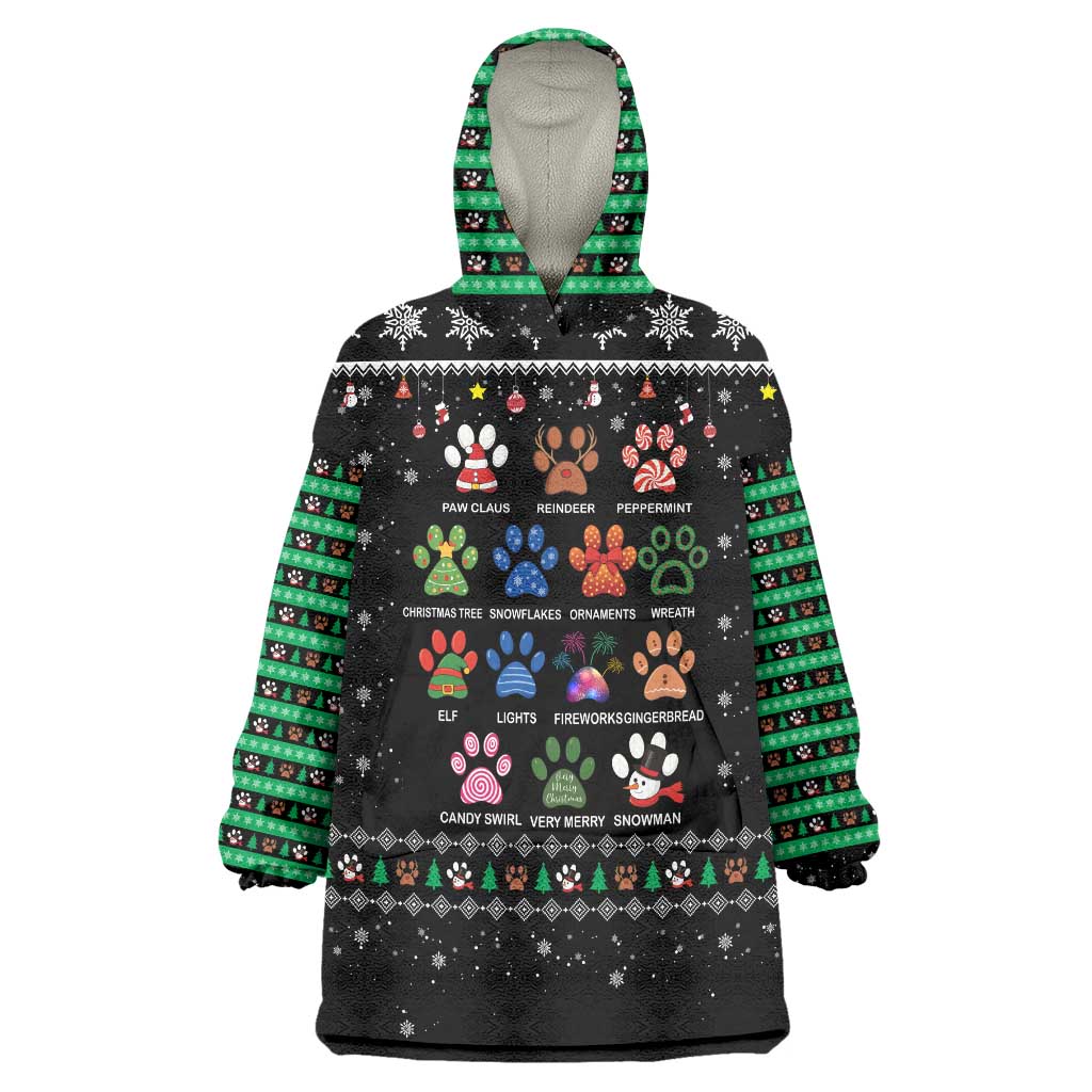 Christmas Colorful Dog Pawprint Wearable Blanket Hoodie Black Snowflake Pattern Design - Wonder Print Shop