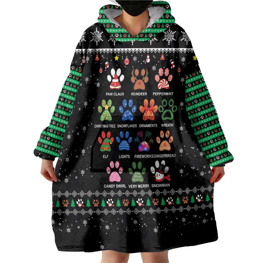 Christmas Colorful Dog Pawprint Wearable Blanket Hoodie Black Snowflake Pattern Design - Wonder Print Shop