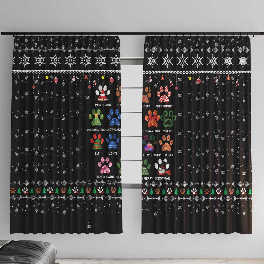 Christmas Colorful Dog Pawprint Window Curtain Black Snowflake Pattern Design - Wonder Print Shop