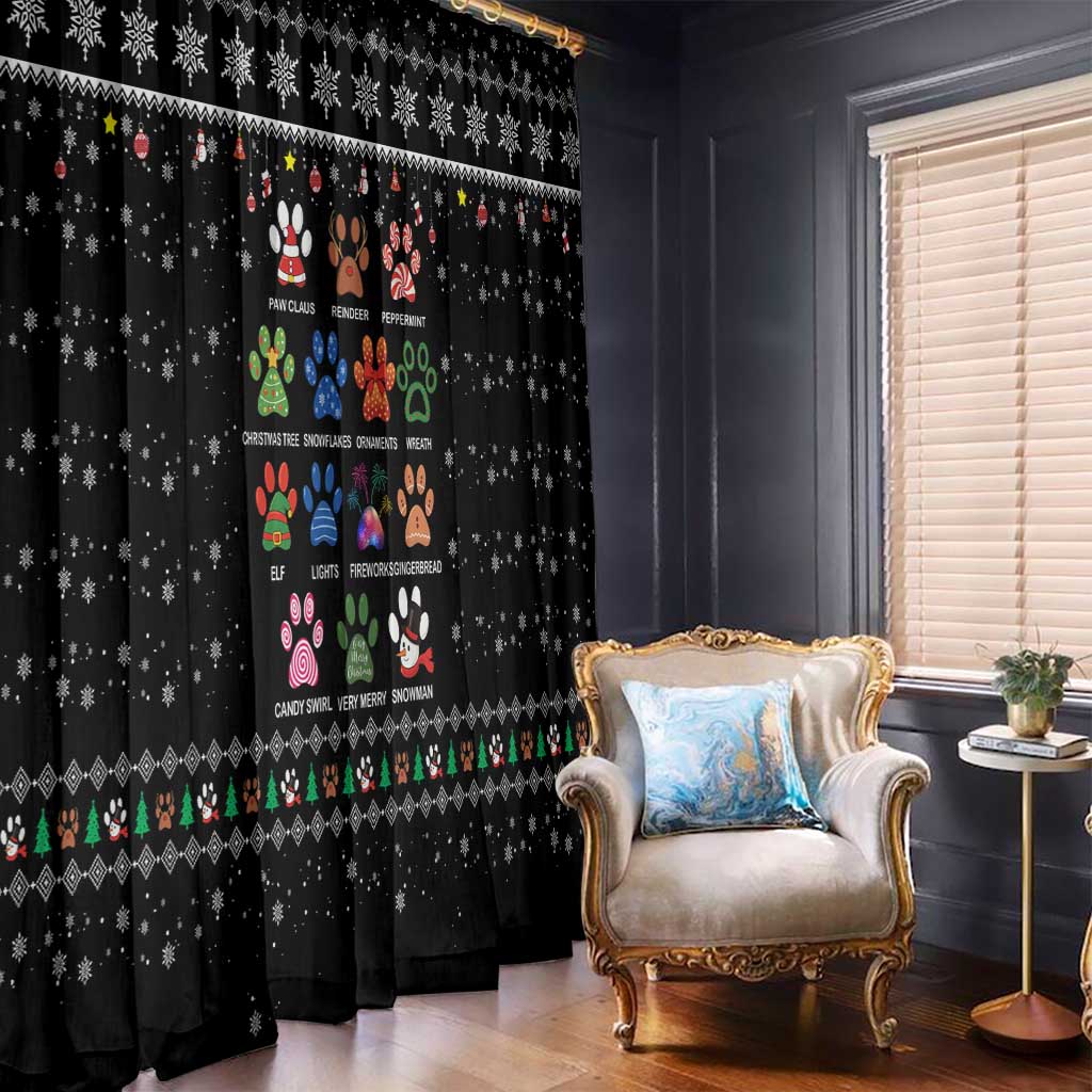 Christmas Colorful Dog Pawprint Window Curtain Black Snowflake Pattern Design - Wonder Print Shop