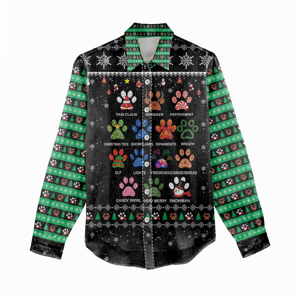 Christmas Colorful Dog Pawprint Women Casual Shirt Black Snowflake Pattern Design - Wonder Print Shop