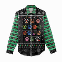 Christmas Colorful Dog Pawprint Women Casual Shirt Black Snowflake Pattern Design - Wonder Print Shop