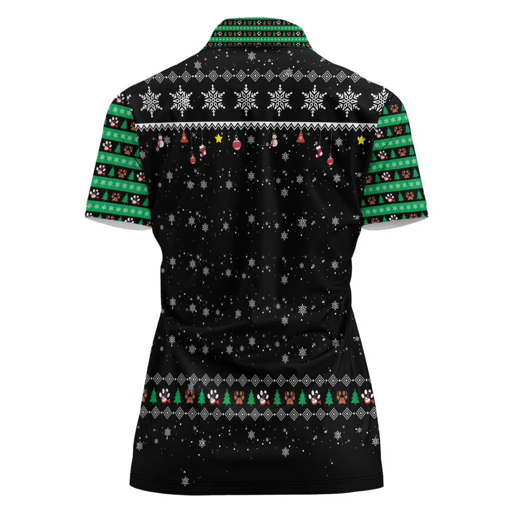 Christmas Colorful Dog Pawprint Women Polo Shirt Black Snowflake Pattern Design - Wonder Print Shop