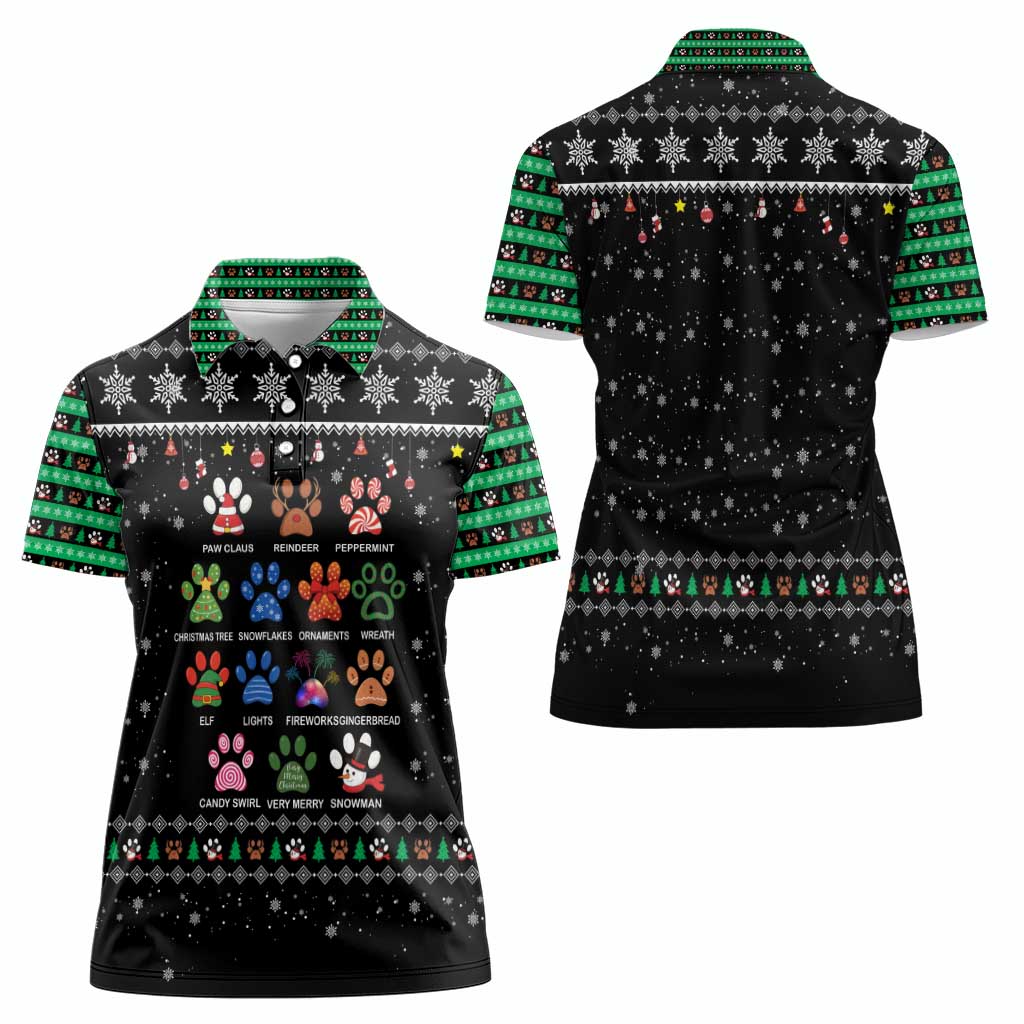 Christmas Colorful Dog Pawprint Women Polo Shirt Black Snowflake Pattern Design - Wonder Print Shop