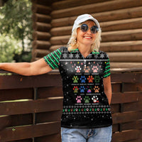 Christmas Colorful Dog Pawprint Women Polo Shirt Black Snowflake Pattern Design - Wonder Print Shop