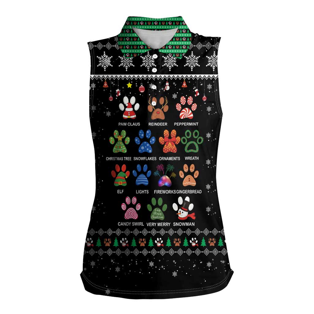 Christmas Colorful Dog Pawprint Women Sleeveless Polo Shirt Black Snowflake Pattern Design - Wonder Print Shop