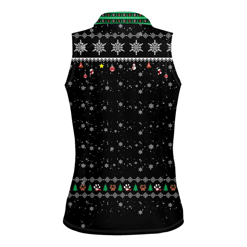 Christmas Colorful Dog Pawprint Women Sleeveless Polo Shirt Black Snowflake Pattern Design - Wonder Print Shop