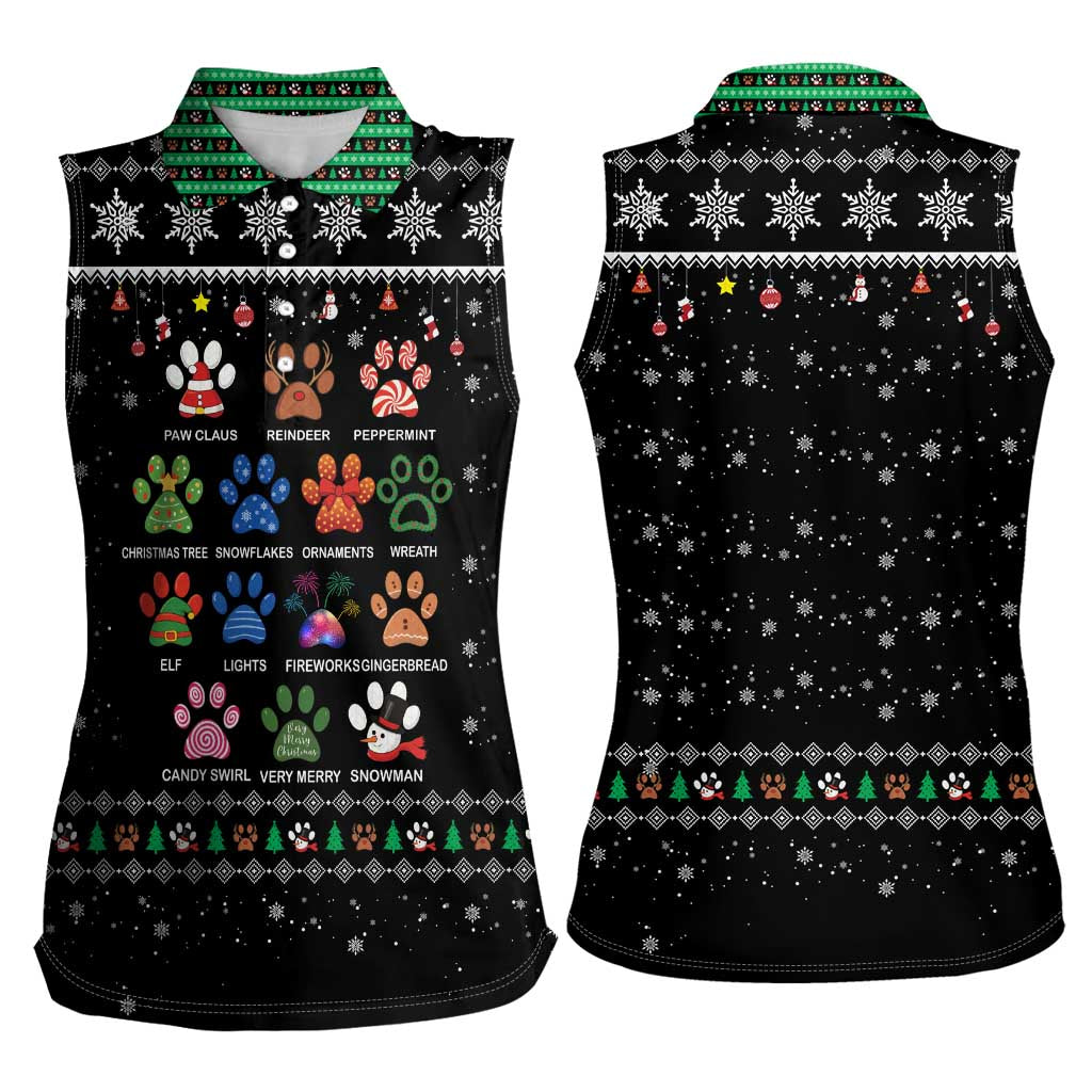 Christmas Colorful Dog Pawprint Women Sleeveless Polo Shirt Black Snowflake Pattern Design - Wonder Print Shop