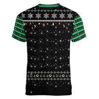 Christmas Colorful Dog Pawprint Women V-Neck T-Shirt Black Snowflake Pattern Design - Wonder Print Shop