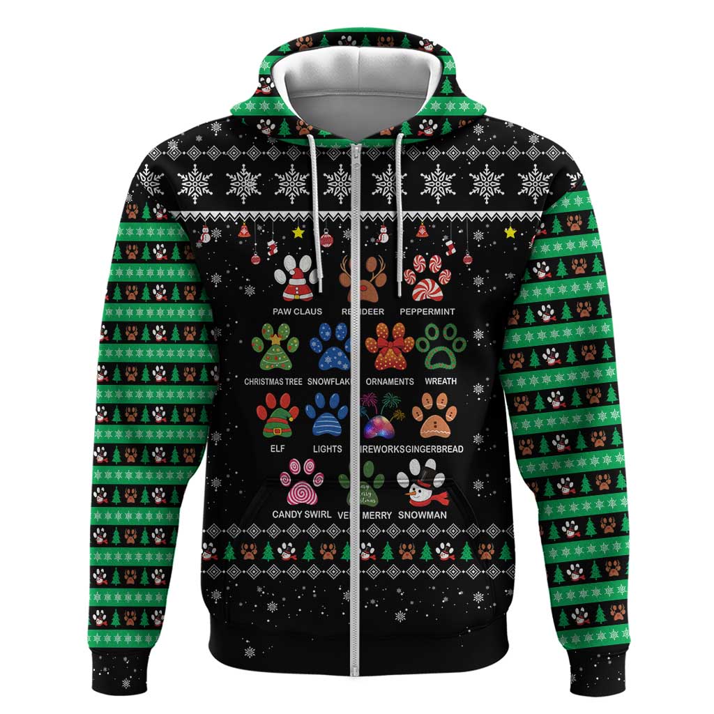Christmas Colorful Dog Pawprint Zip Hoodie Black Snowflake Pattern Design - Wonder Print Shop