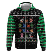 Christmas Colorful Dog Pawprint Zip Hoodie Black Snowflake Pattern Design - Wonder Print Shop