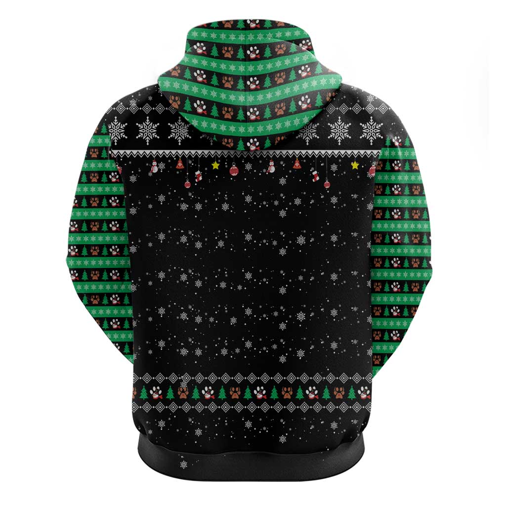 Christmas Colorful Dog Pawprint Zip Hoodie Black Snowflake Pattern Design - Wonder Print Shop