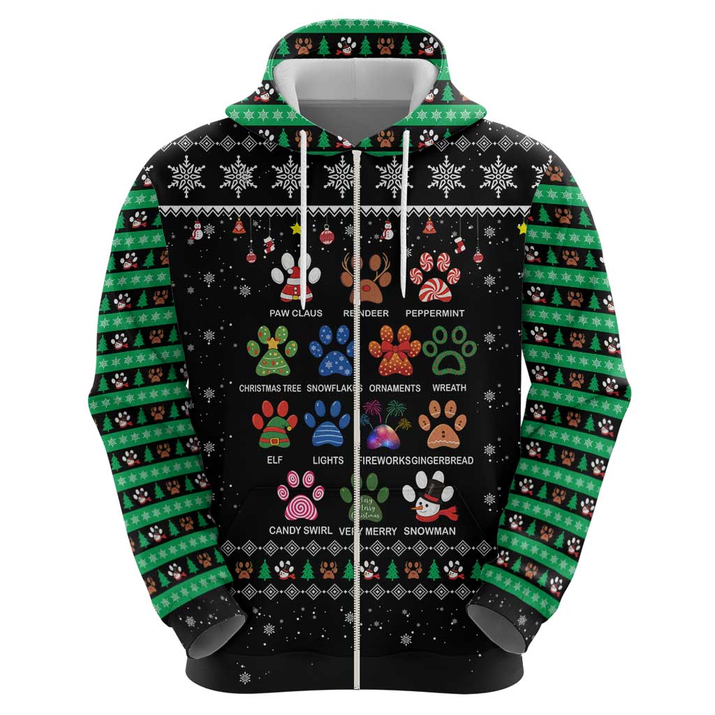 Christmas Colorful Dog Pawprint Zip Hoodie Black Snowflake Pattern Design - Wonder Print Shop