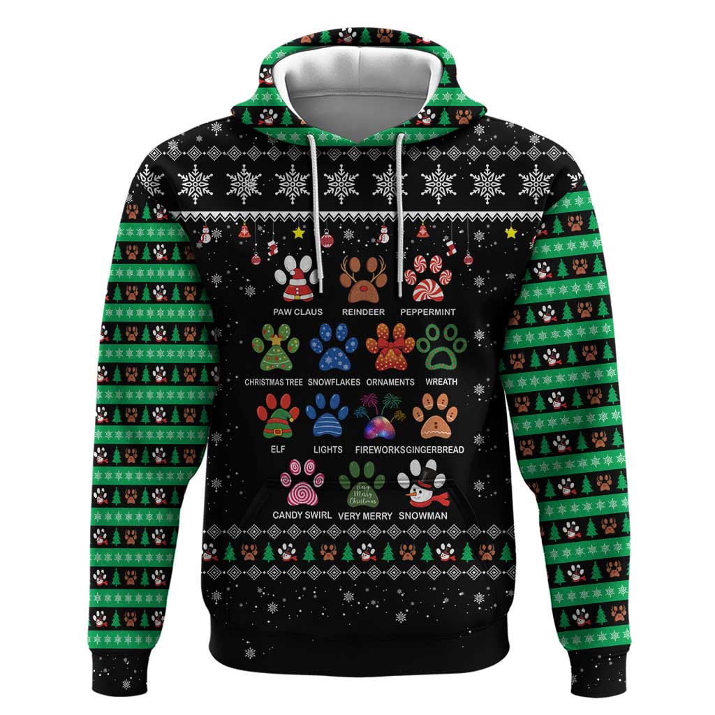Christmas Colorful Dog Pawprint Zip Hoodie Black Snowflake Pattern Design - Wonder Print Shop