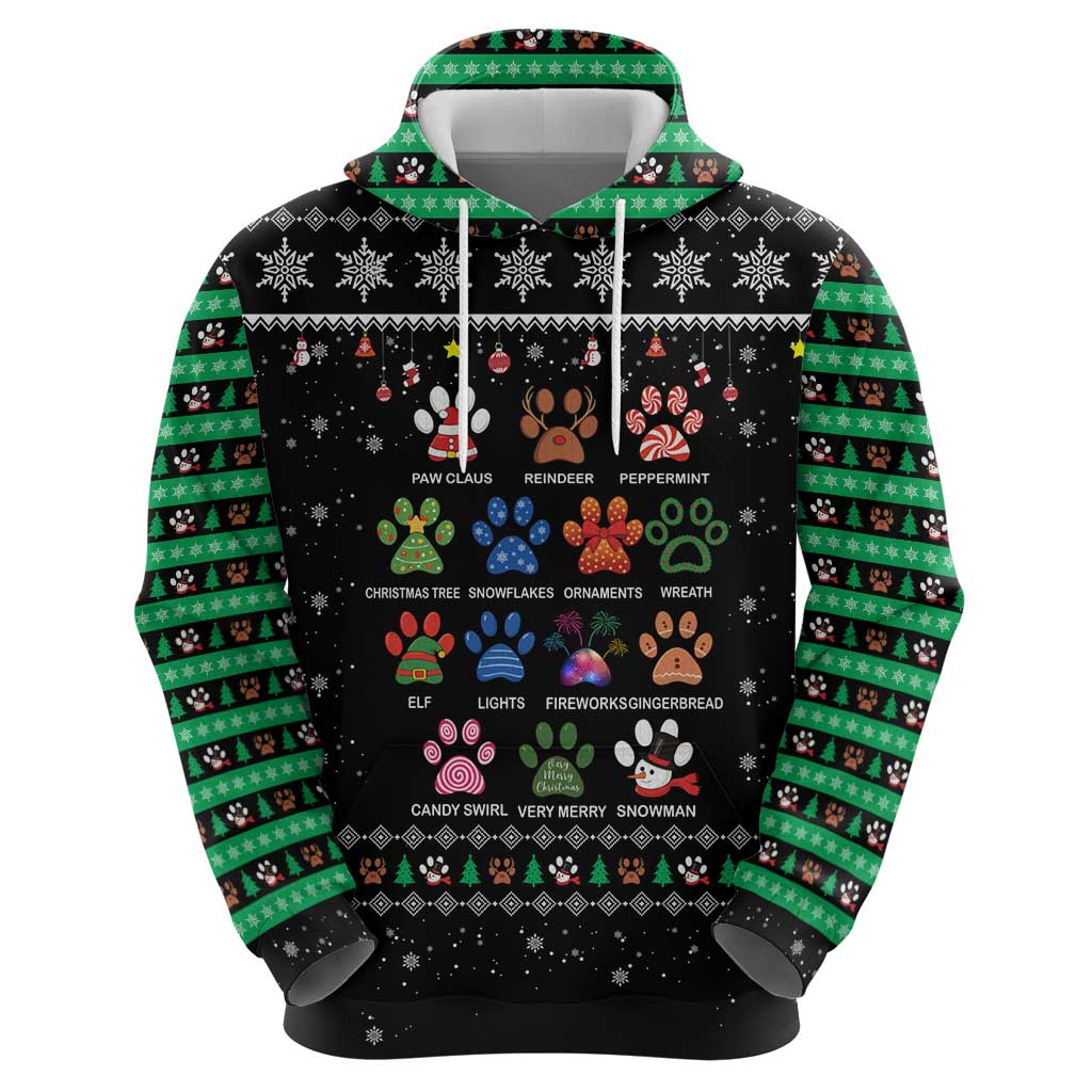 Christmas Colorful Dog Pawprint Zip Hoodie Black Snowflake Pattern Design - Wonder Print Shop