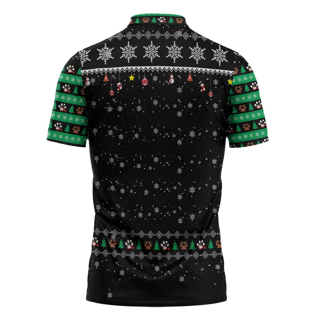 Christmas Colorful Dog Pawprint Zipper Polo Shirt Black Snowflake Pattern Design - Wonder Print Shop