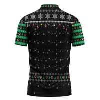 Christmas Colorful Dog Pawprint Zipper Polo Shirt Black Snowflake Pattern Design - Wonder Print Shop