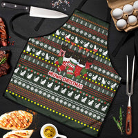 Black Cats in Stockings Apron with Meowy Christmas Quote on Festive Pattern Design - Wonder Print Shop