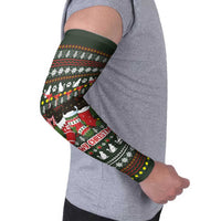 Black Cats in Stockings Arm Sleeves with Meowy Christmas Quote on Festive Pattern Design - Wonder Print Shop