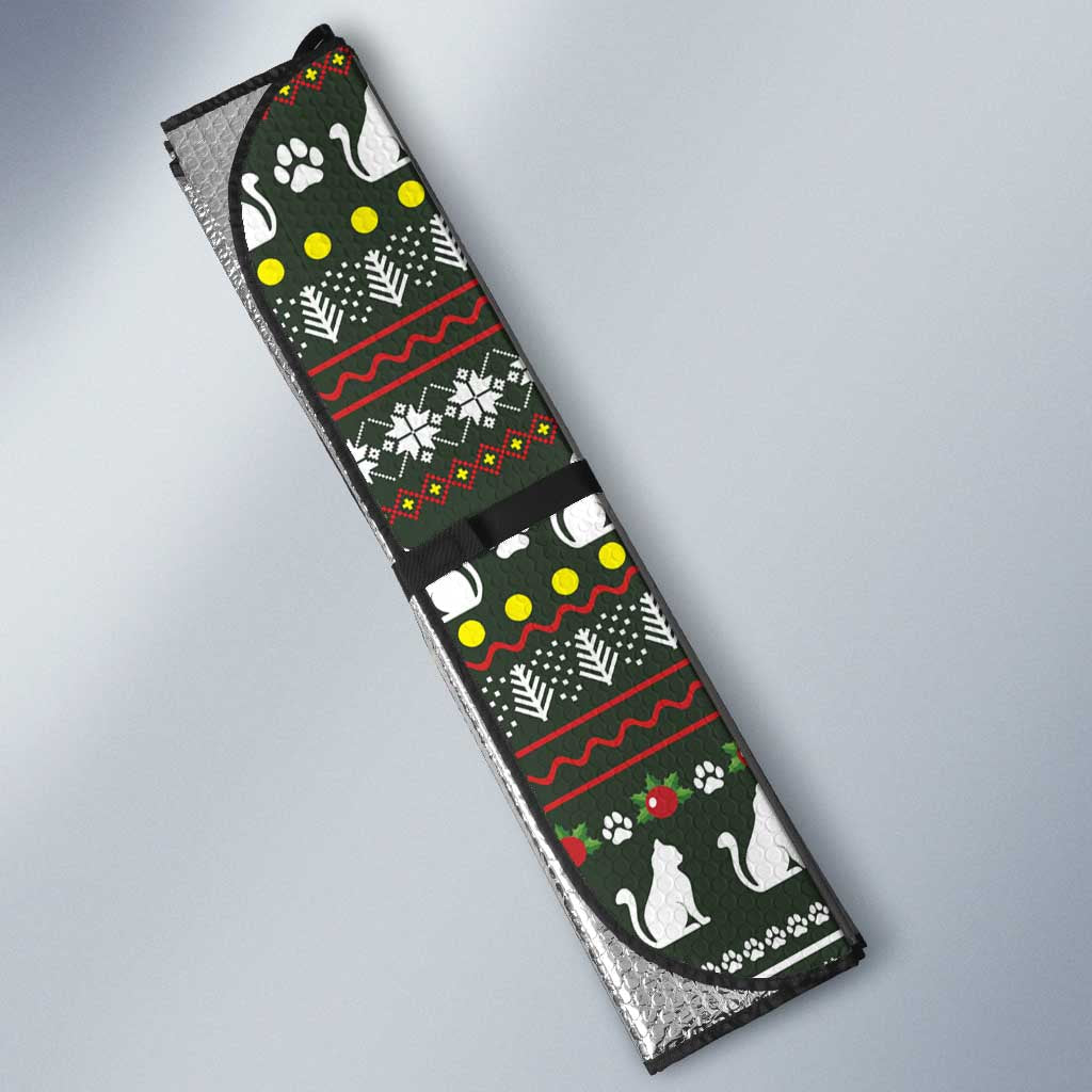 Black Cats in Stockings Auto Sun Shade with Meowy Christmas Quote on Festive Pattern Design - Wonder Print Shop
