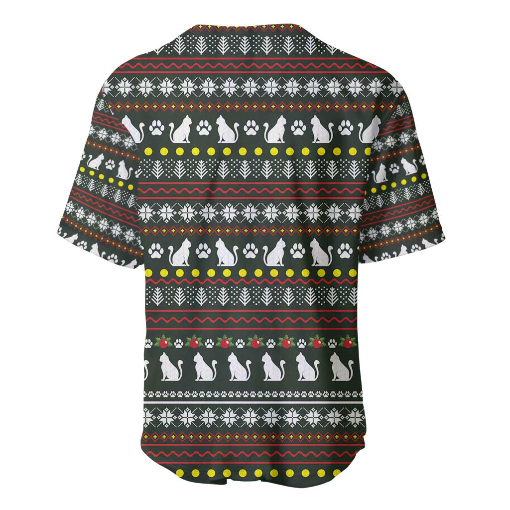 Black Cats in Stockings Baseball Jersey with Meowy Christmas Quote on Festive Pattern Design - Wonder Print Shop