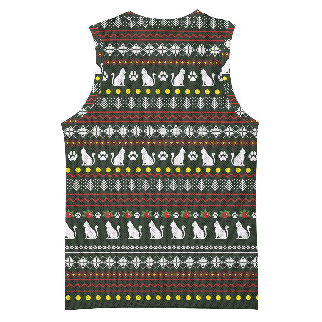 Black Cats in Stockings Basketball Jersey with Meowy Christmas Quote on Festive Pattern Design - Wonder Print Shop