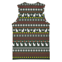 Black Cats in Stockings Basketball Jersey with Meowy Christmas Quote on Festive Pattern Design - Wonder Print Shop