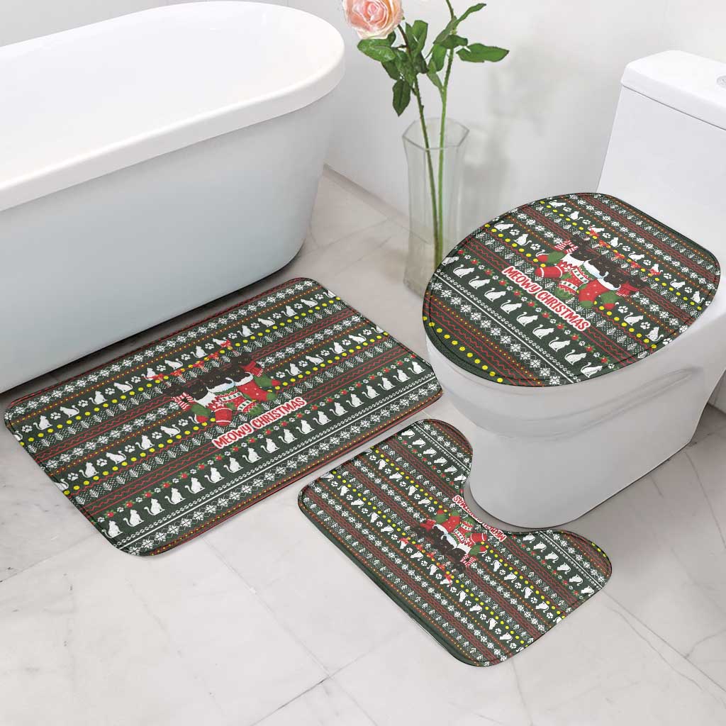 Black Cats in Stockings Bathroom Set with Meowy Christmas Quote on Festive Pattern Design - Wonder Print Shop