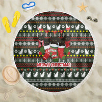 Black Cats in Stockings Beach Blanket with Meowy Christmas Quote on Festive Pattern Design - Wonder Print Shop