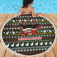 Black Cats in Stockings Beach Blanket with Meowy Christmas Quote on Festive Pattern Design - Wonder Print Shop