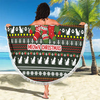 Black Cats in Stockings Beach Blanket with Meowy Christmas Quote on Festive Pattern Design - Wonder Print Shop