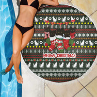 Black Cats in Stockings Beach Blanket with Meowy Christmas Quote on Festive Pattern Design - Wonder Print Shop