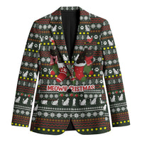 Black Cats in Stockings Blazer with Meowy Christmas Quote on Festive Pattern Design - Wonder Print Shop