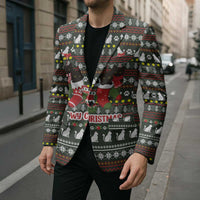 Black Cats in Stockings Blazer with Meowy Christmas Quote on Festive Pattern Design - Wonder Print Shop