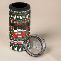 Black Cats in Stockings 4 in 1 Can Cooler Tumbler with Meowy Christmas Quote on Festive Pattern Design - Wonder Print Shop