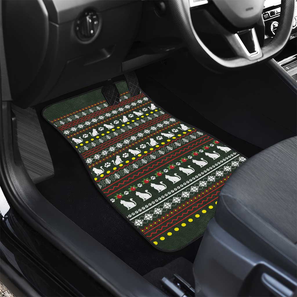 Black Cats in Stockings Car Mats with Meowy Christmas Quote on Festive Pattern Design - Wonder Print Shop