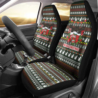 Black Cats in Stockings Car Seat Cover with Meowy Christmas Quote on Festive Pattern Design - Wonder Print Shop