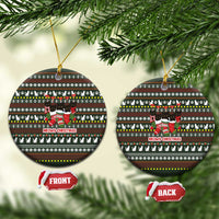 Black Cats in Stockings Ceramic Ornament with Meowy Christmas Quote on Festive Pattern Design - Wonder Print Shop