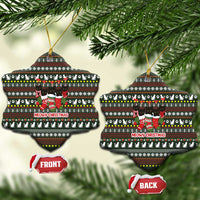 Black Cats in Stockings Ceramic Ornament with Meowy Christmas Quote on Festive Pattern Design - Wonder Print Shop