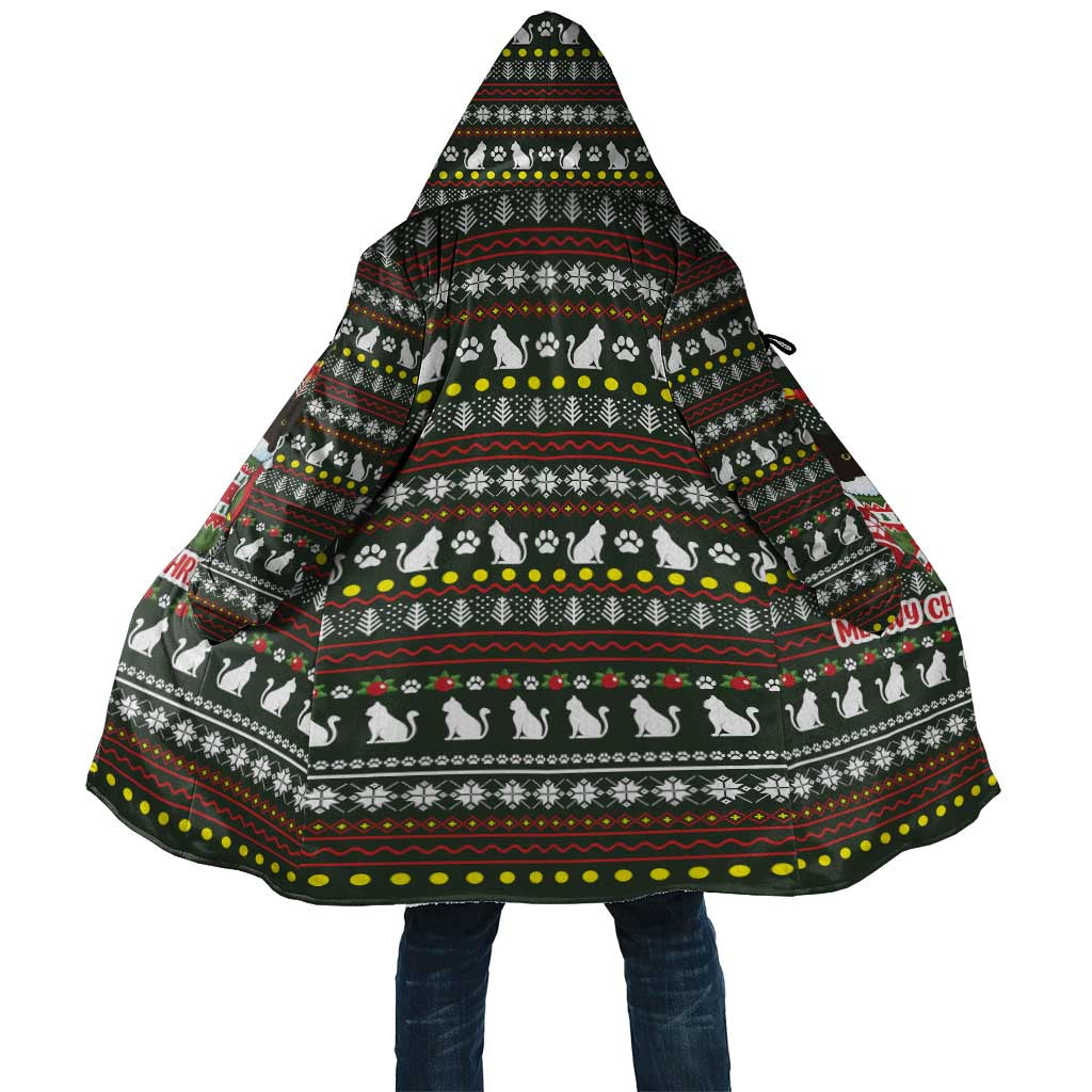 Black Cats in Stockings Cloak with Meowy Christmas Quote on Festive Pattern Design - Wonder Print Shop