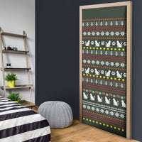 Black Cats in Stockings Door Cover with Meowy Christmas Quote on Festive Pattern Design - Wonder Print Shop