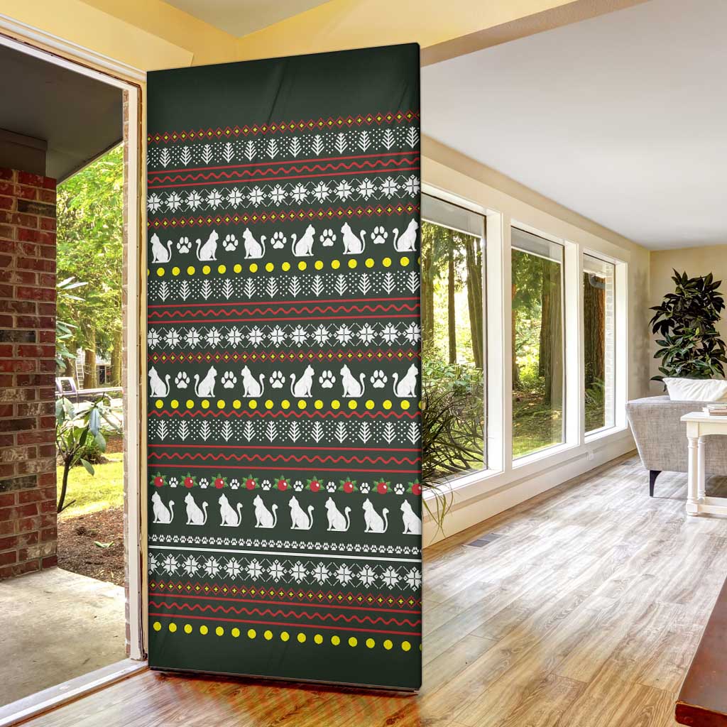 Black Cats in Stockings Door Cover with Meowy Christmas Quote on Festive Pattern Design - Wonder Print Shop