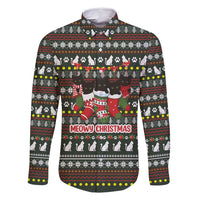 Black Cats in Stockings Family Matching Long Sleeve Bodycon Dress and Hawaiian Shirt with Meowy Christmas Quote on Festive Pattern Design - Wonder Print Shop
