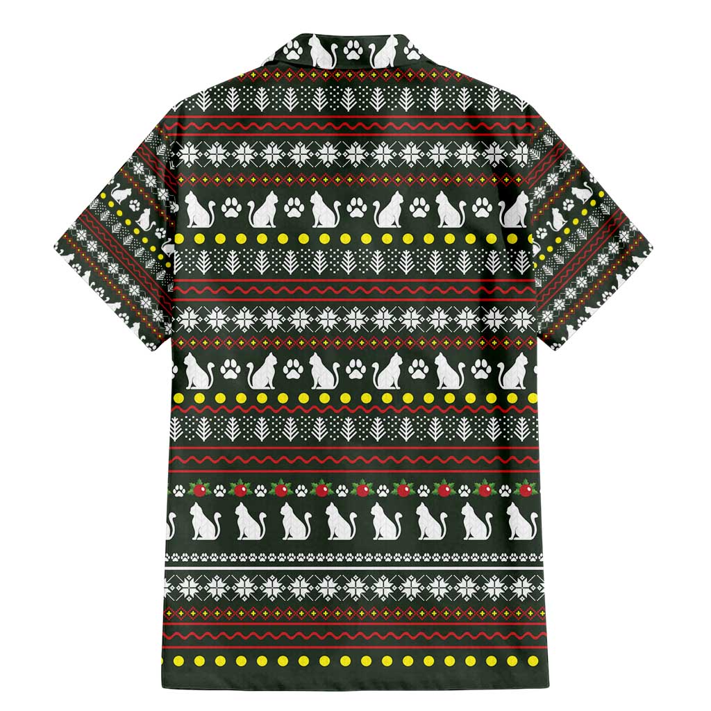 Black Cats in Stockings Family Matching Mermaid Dress and Hawaiian Shirt with Meowy Christmas Quote on Festive Pattern Design - Wonder Print Shop